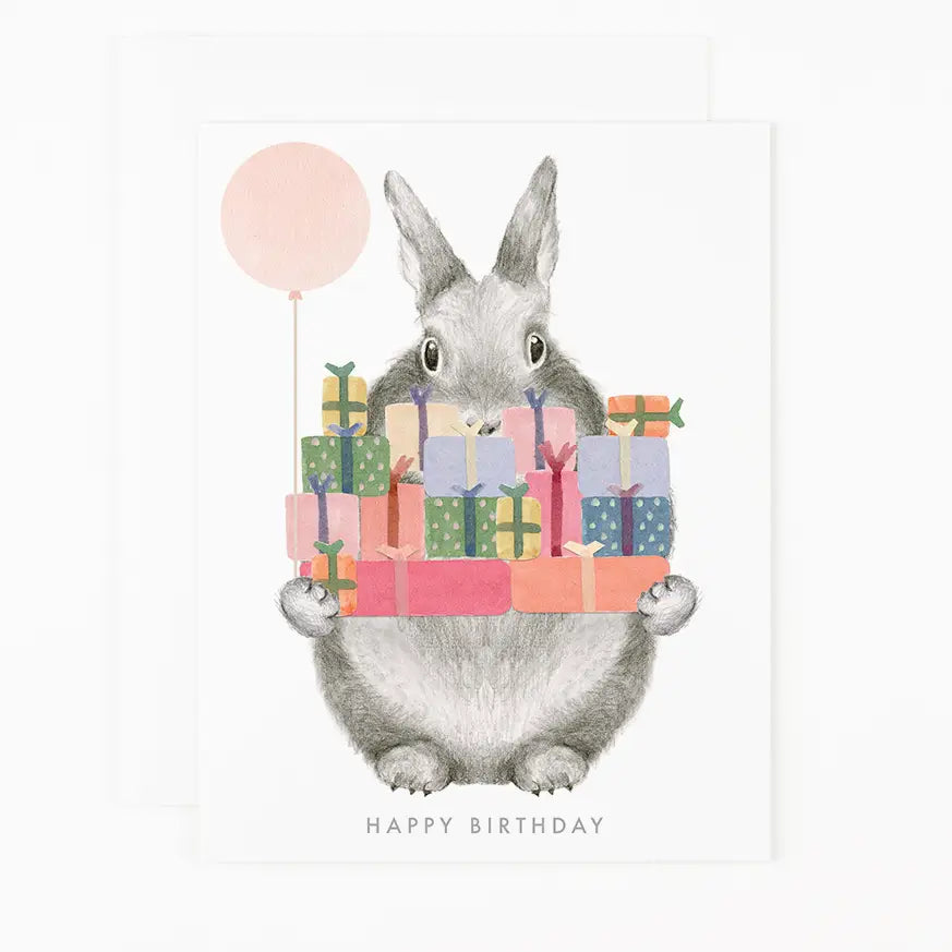 Bunny Holding Gifts Birthday Card