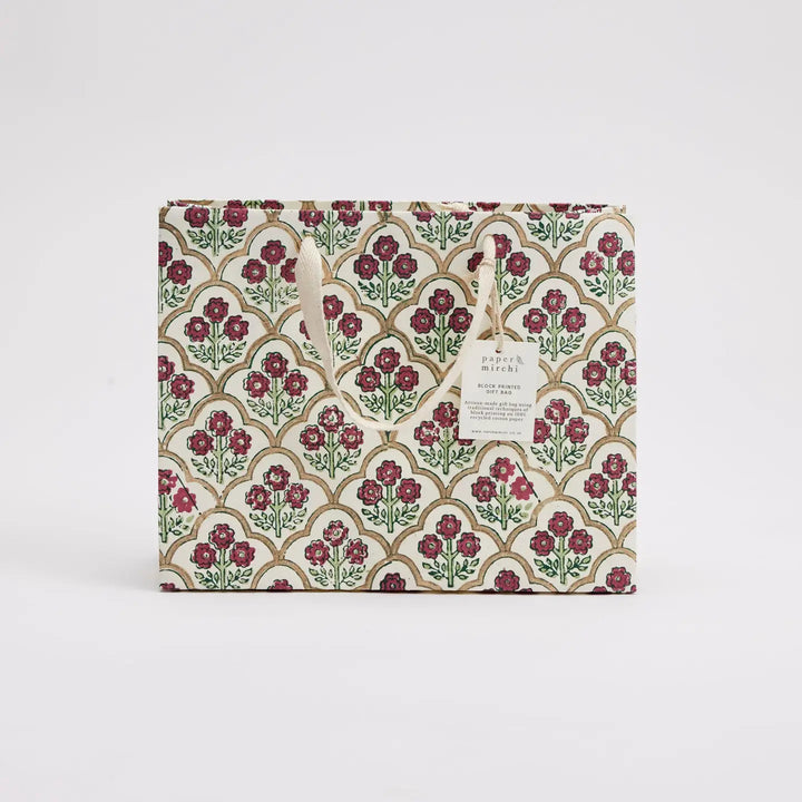 Hand Block Printed Gift Bags - Trellis Cherry