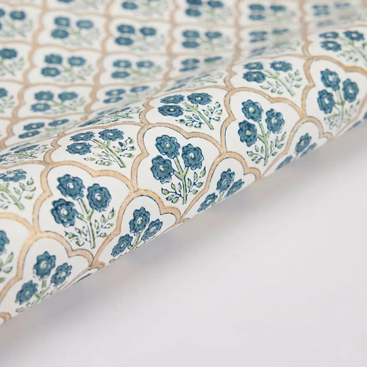 Hand Block Printed Gift Wrap Sheets - Trellis Indigo (Roll)