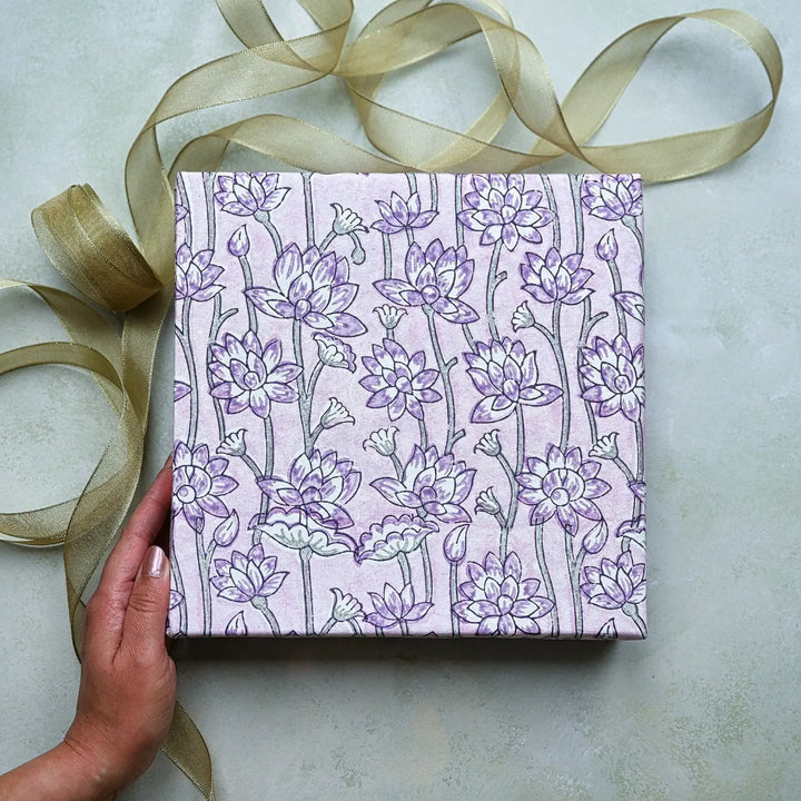 Hand Block Printed Gift Wrap Sheets - Lotus Lavender (Roll)