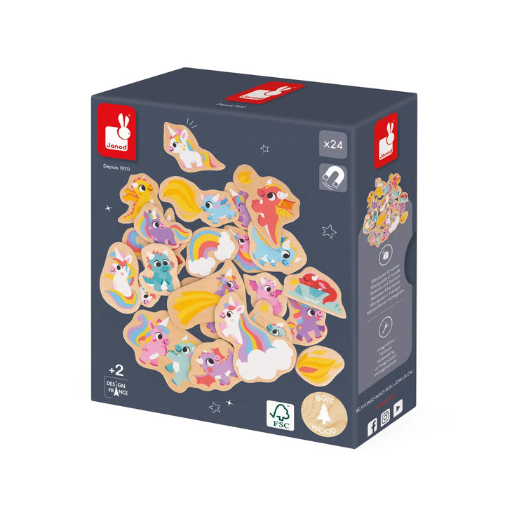 Wooden Unicorns and Dragons Magnets - 24 Pieces