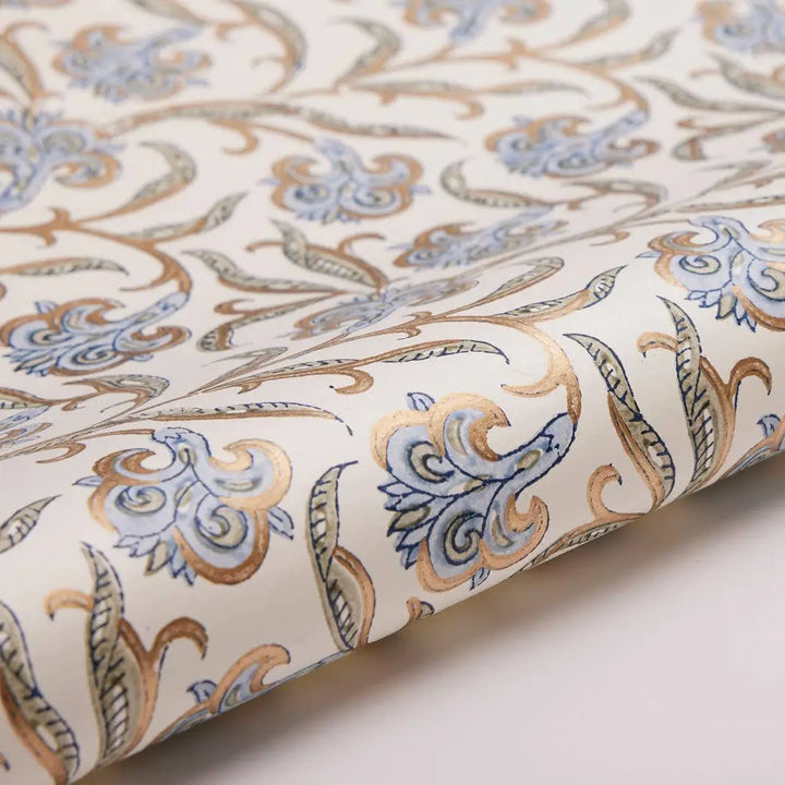 Hand Block Printed Gift Wrap Sheets - Iris Glitz Blue Stone (Roll)