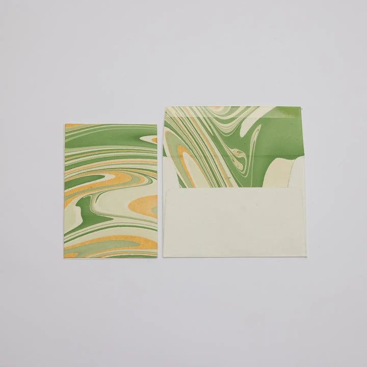 Hand Block Printed Greeting Card - Waves Matcha