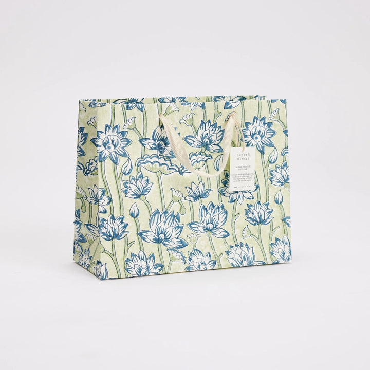 Hand Block Printed Gift Bags - Lotus Indigo
