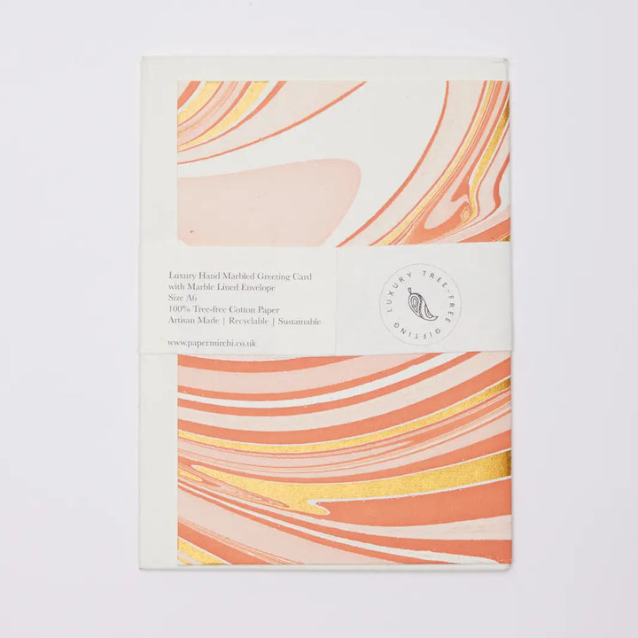 Hand Block Printed Greeting Card - Waves Coral