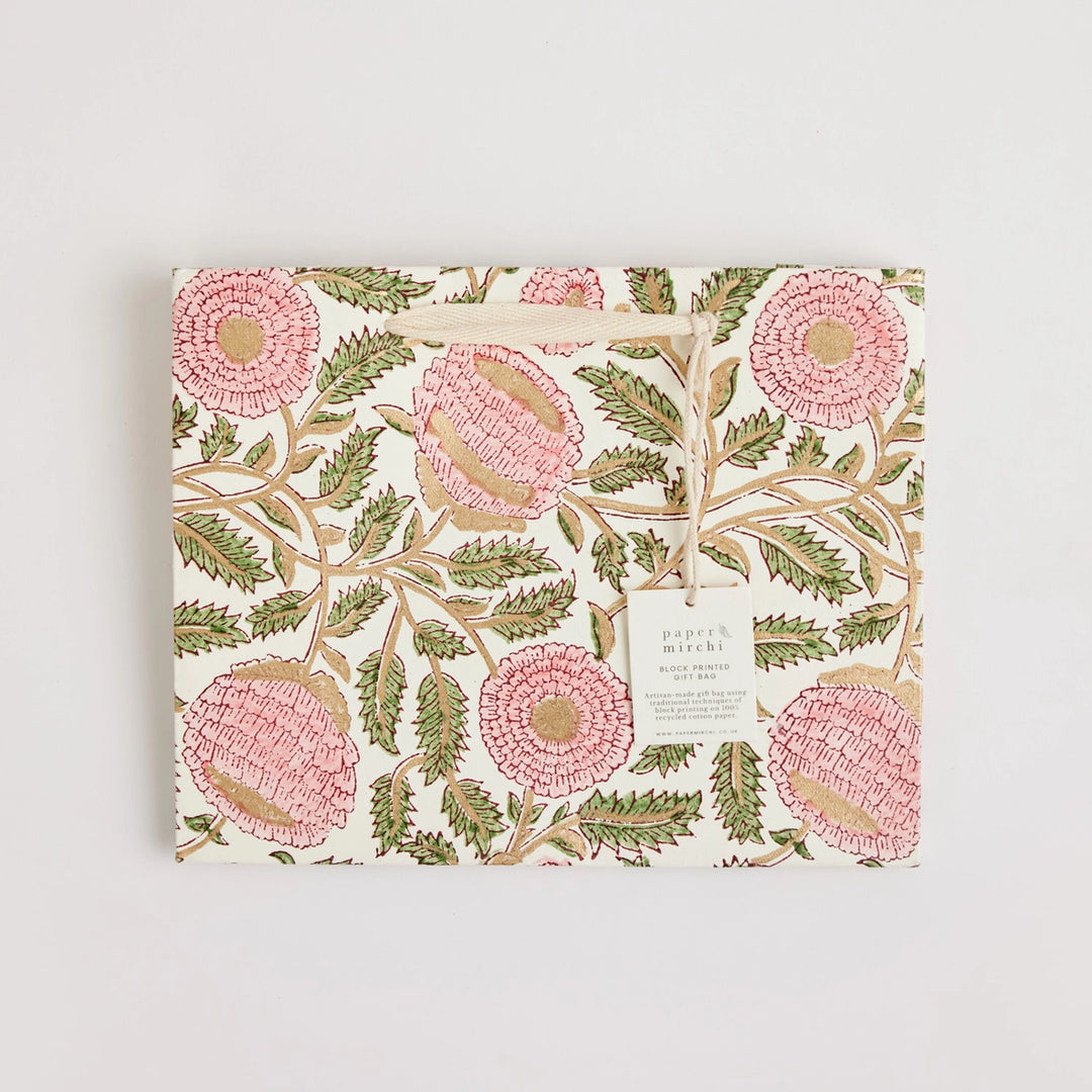 Hand Block Printed Gift Bags - Marigold Glitz Blush