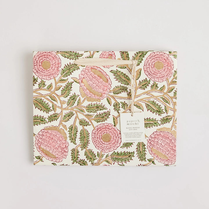 Hand Block Printed Gift Bags - Marigold Glitz Blush