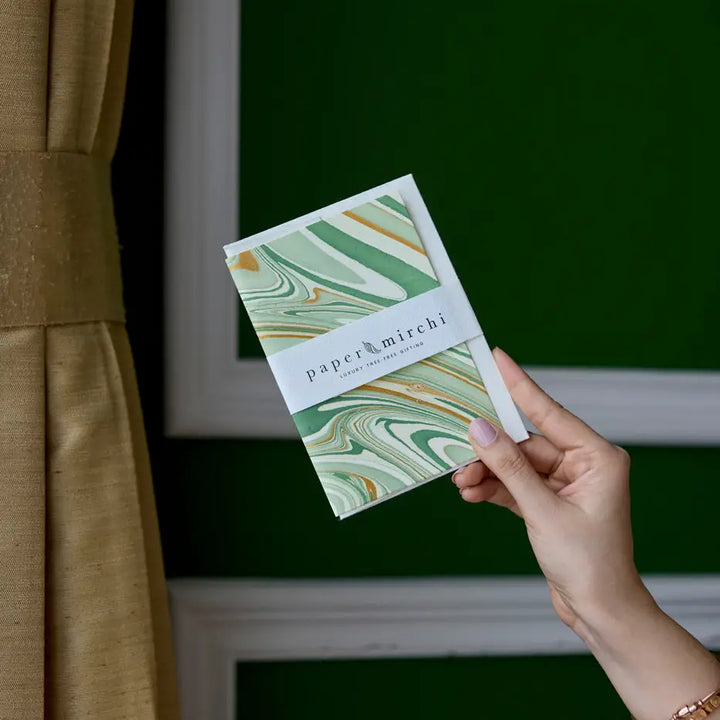 Hand Block Printed Greeting Card - Waves Matcha