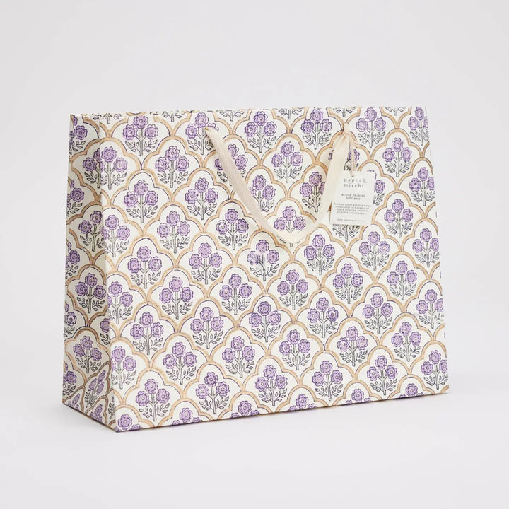 Hand Block Printed Gift Bags - Trellis Lavender