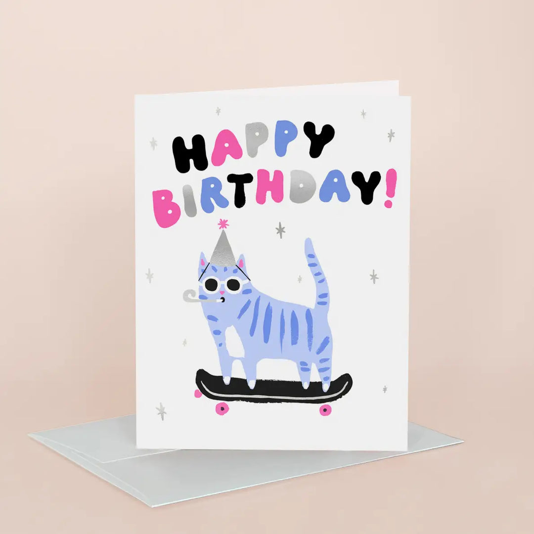 Skater Cat Birthday Card