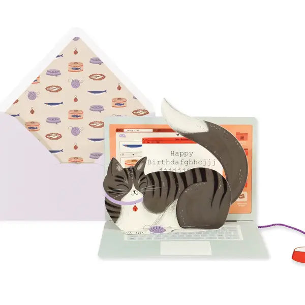 Laptop Cat Birthday Pop-Up Card