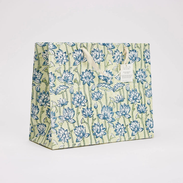 Hand Block Printed Gift Bags - Lotus Indigo