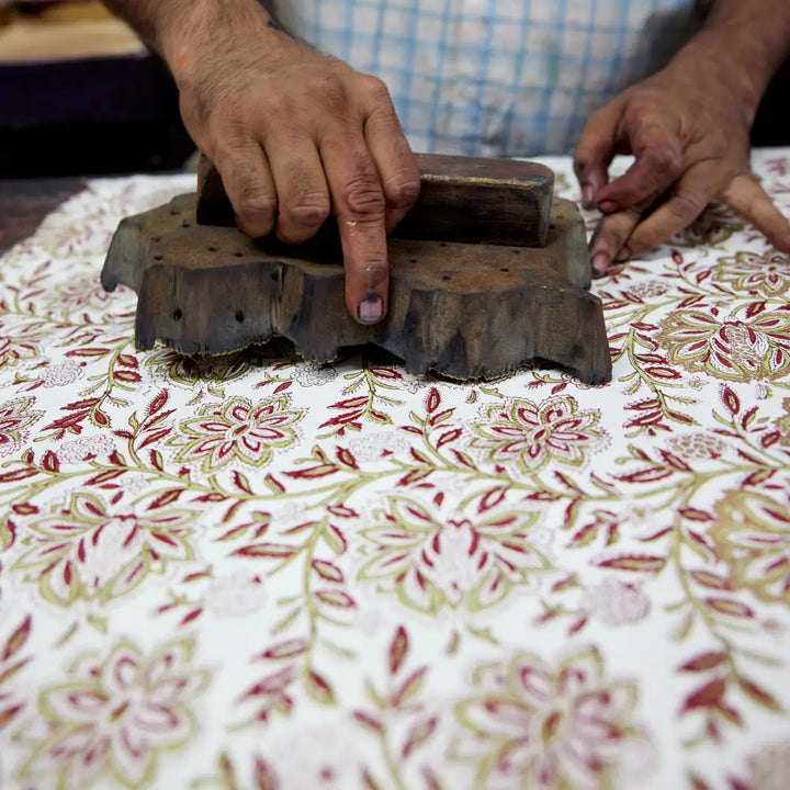 Hand Block Printed Gift Wrap Sheets - Dahlia Glitz Scarlet (Roll)