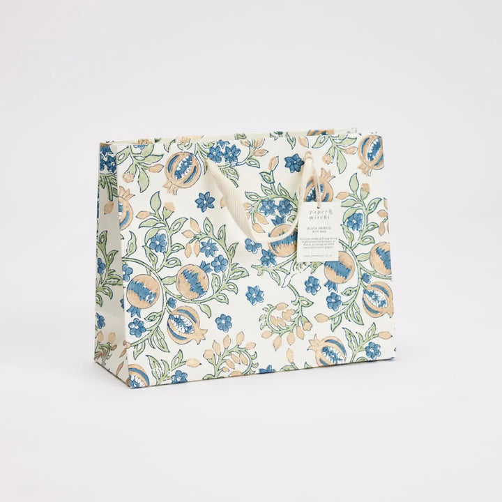 Hand Block Printed Gift Bags - Pomegranate Indigo