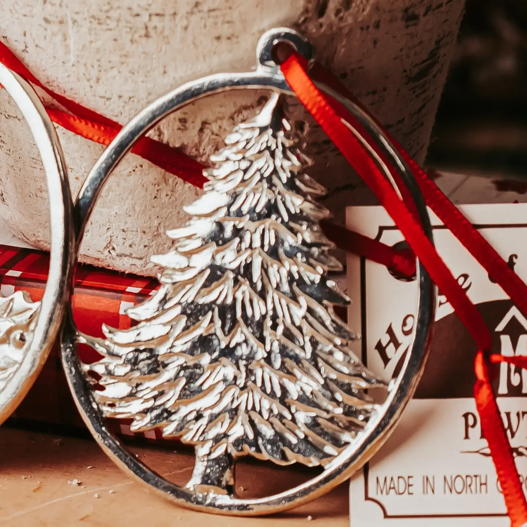 Oval Christmas Tree Pewter Ornament