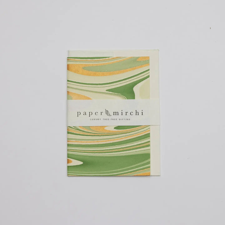 Hand Block Printed Greeting Card - Waves Matcha