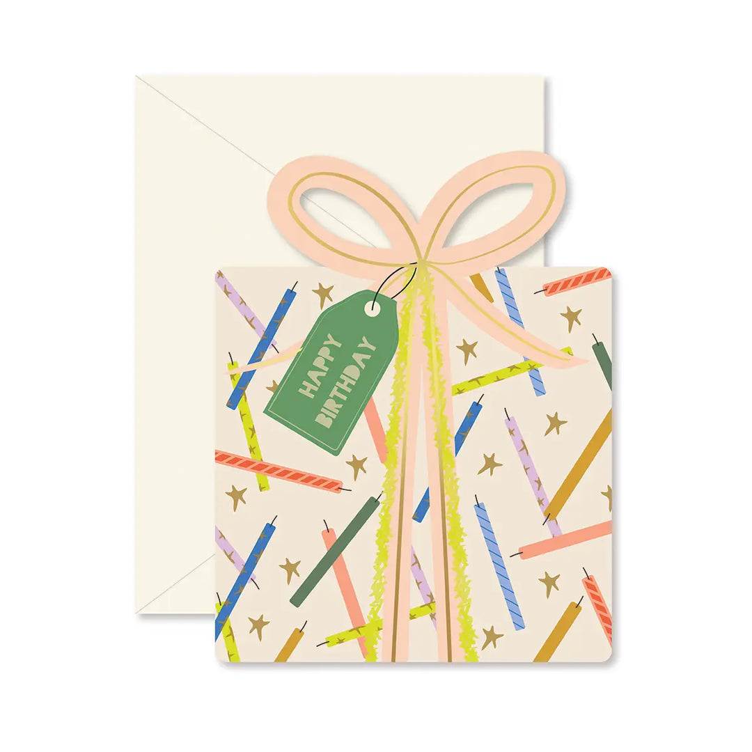 Birthday Gift Star Candles Die-Cut Card