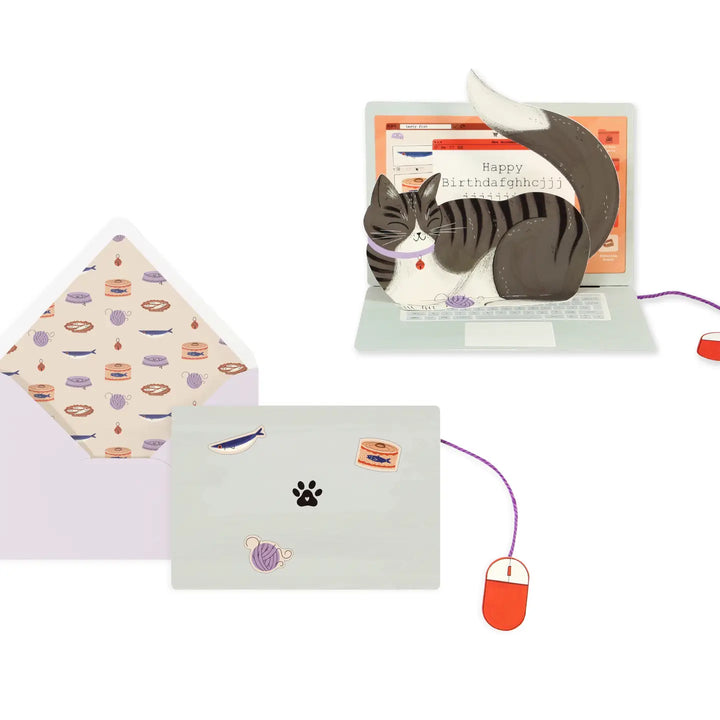 Laptop Cat Birthday Pop-Up Card