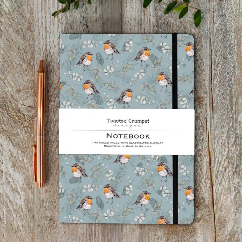 Robin & Eucalyptus (Blue) A5 Lined Notebook