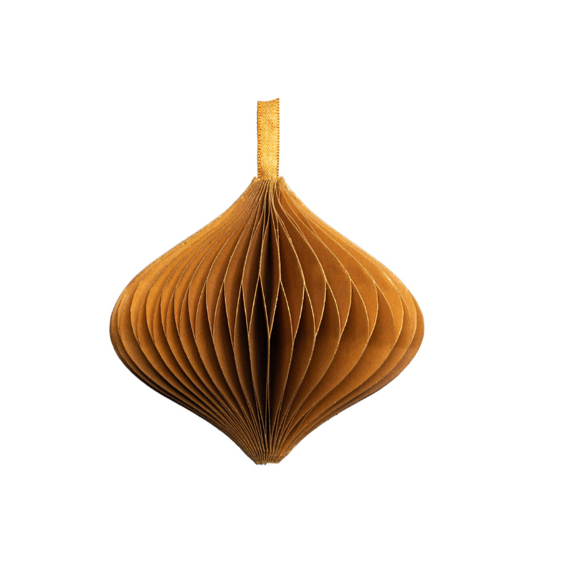Teardrop-Shaped Rust and Gold Paper Ornament