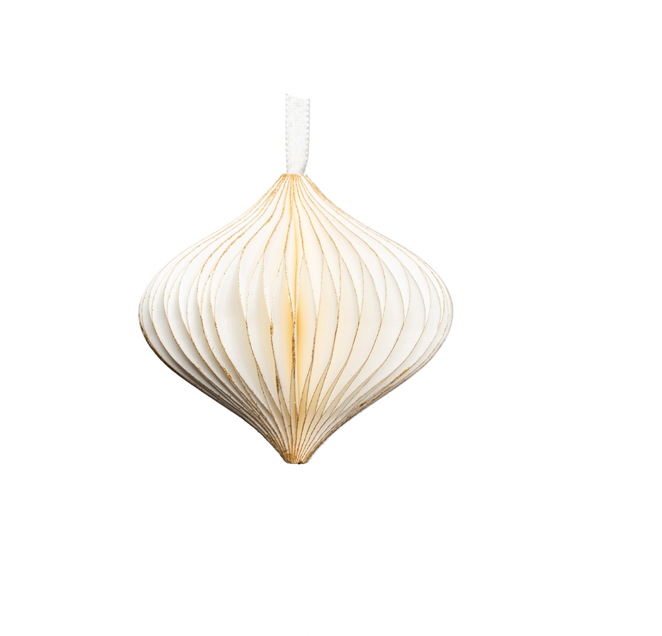 Teardrop-Shaped White and Gold Paper Ornament