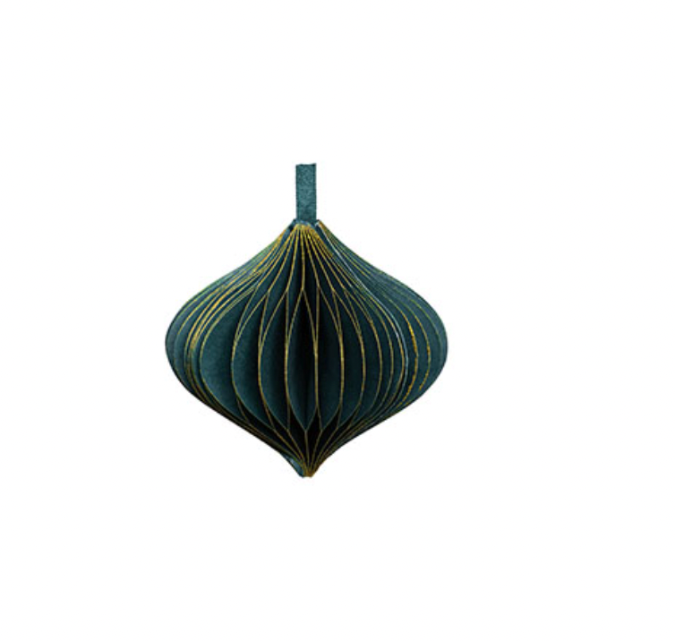 Teardrop-Shaped Turquoise and Gold Paper Ornament