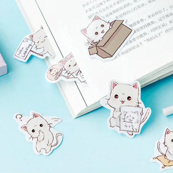 Kawaii White Cats Stickers (Pack of 45)