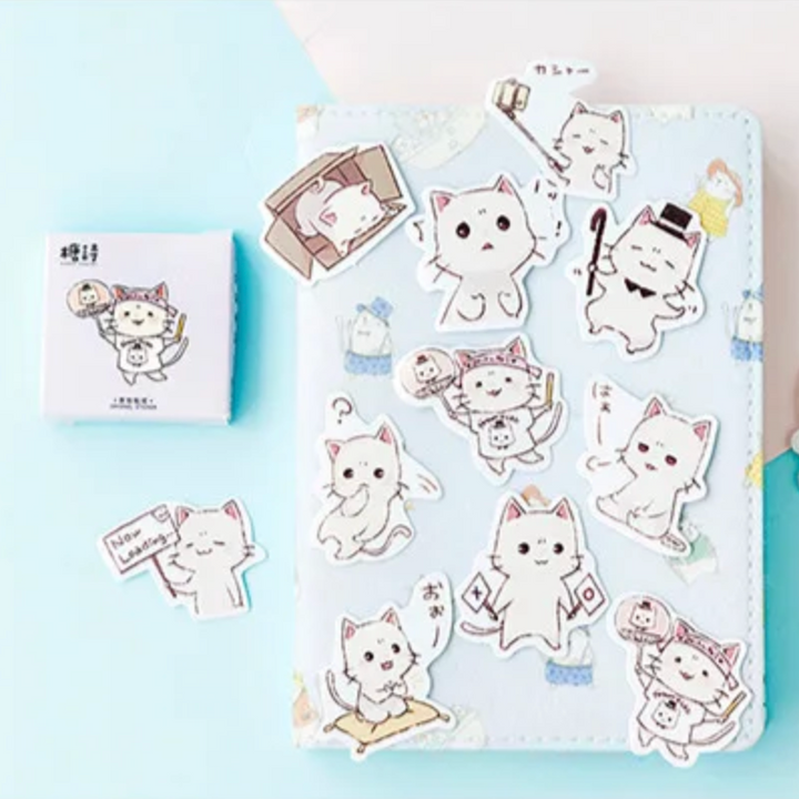 Kawaii White Cats Stickers (Pack of 45)