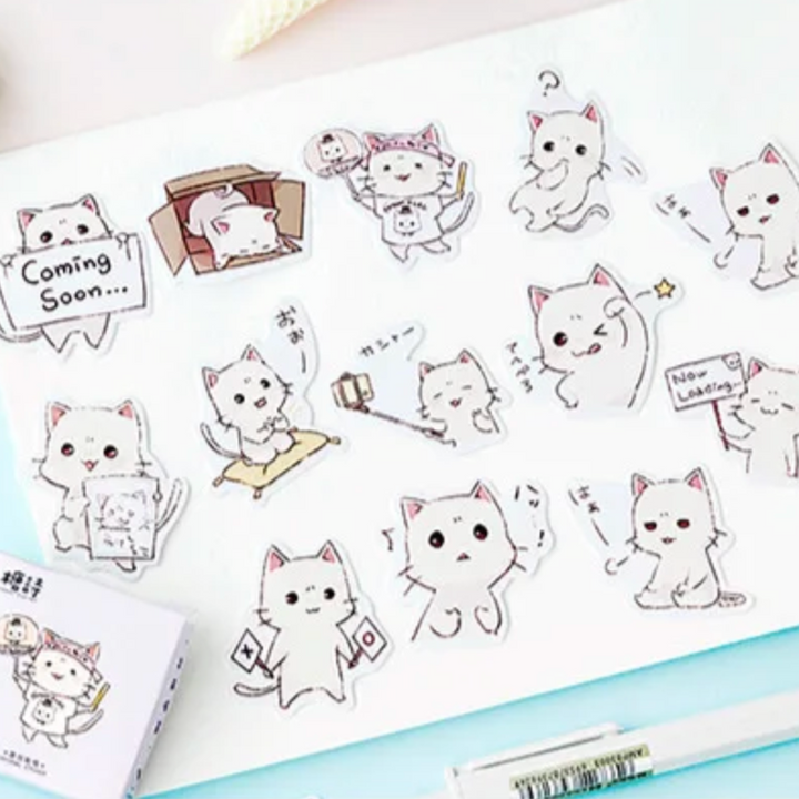 Kawaii White Cats Stickers (Pack of 45)