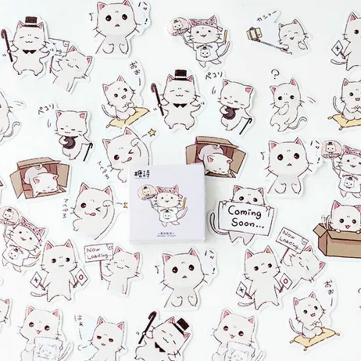 Kawaii White Cats Stickers (Pack of 45)