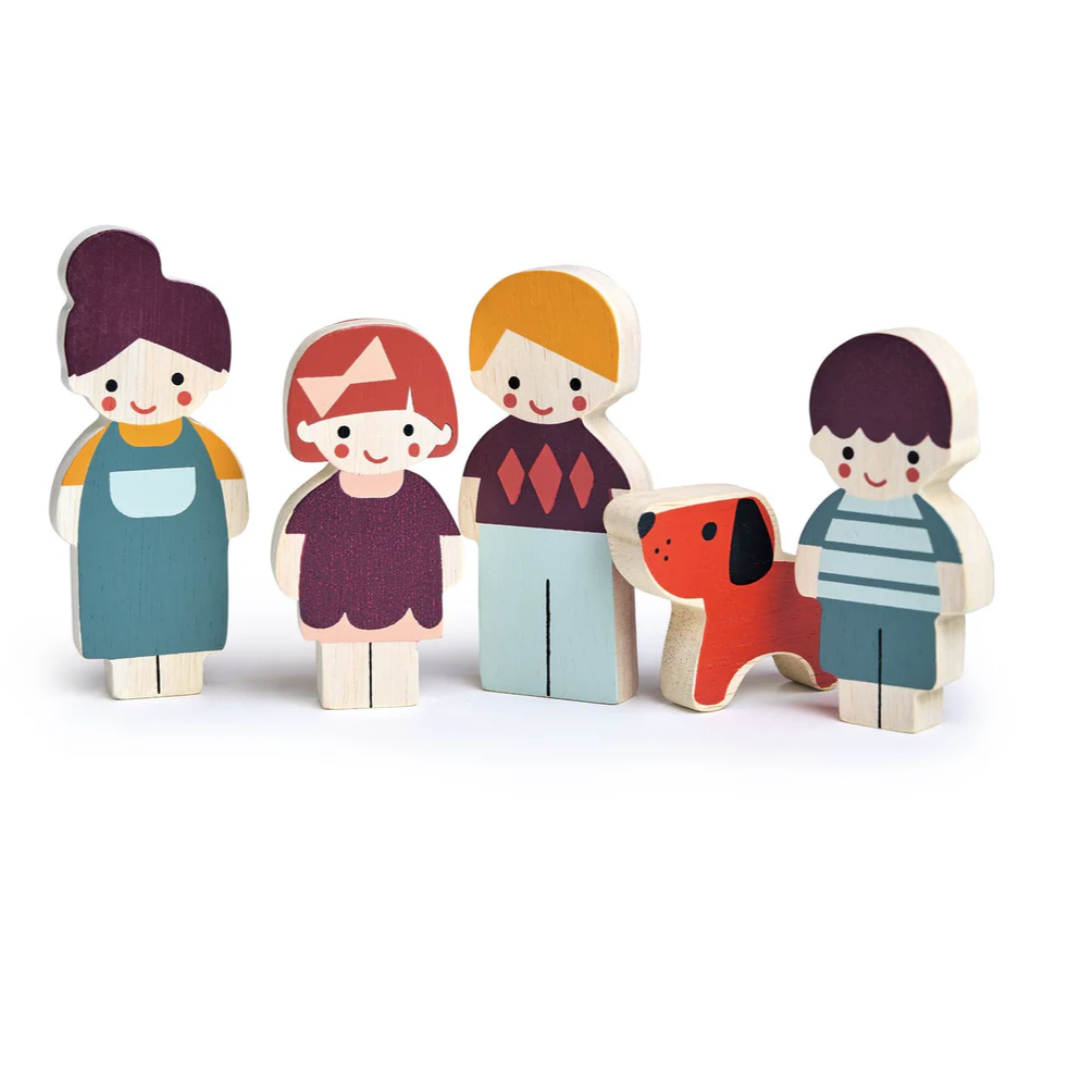 Wooden Doll Family with Dog Dollhouse Figures