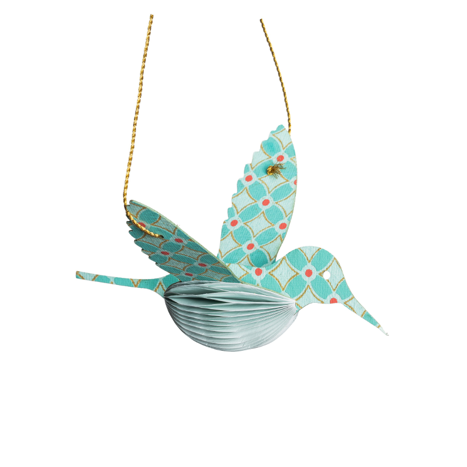 Paper Hummingbird Pendant in Turquoise
