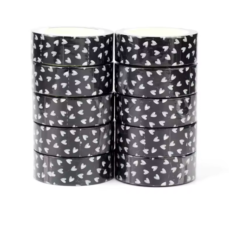 White on Black Hearts Washi Tape