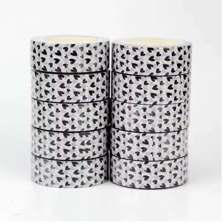 Black on White Hearts Washi Tape