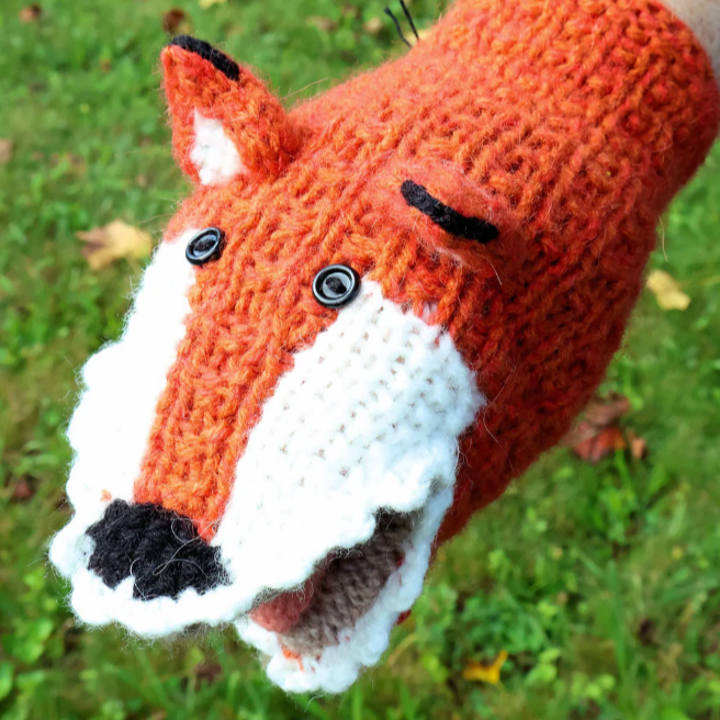 Knitted Hand Puppet - Fox