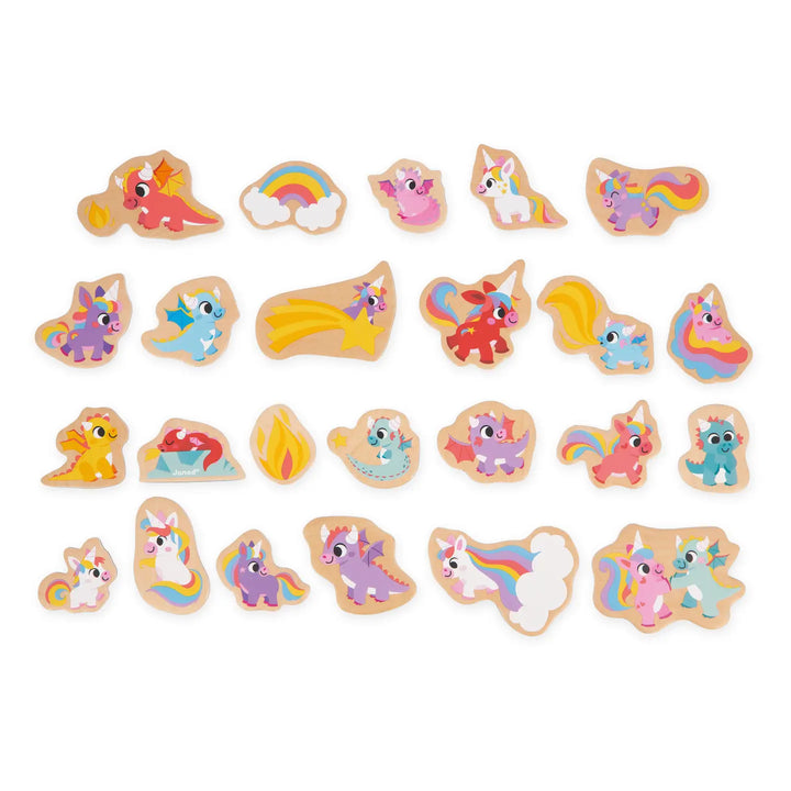 Wooden Unicorns and Dragons Magnets - 24 Pieces