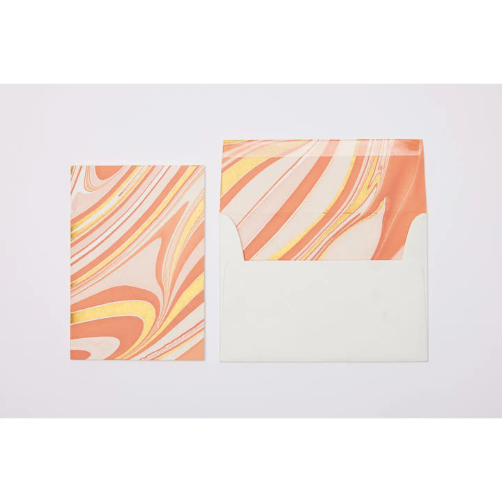 Hand Block Printed Greeting Card - Waves Coral