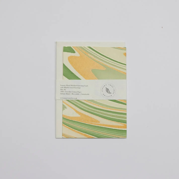 Hand Block Printed Greeting Card - Waves Matcha
