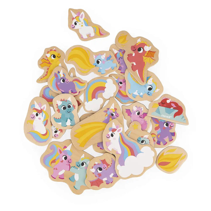 Wooden Unicorns and Dragons Magnets - 24 Pieces
