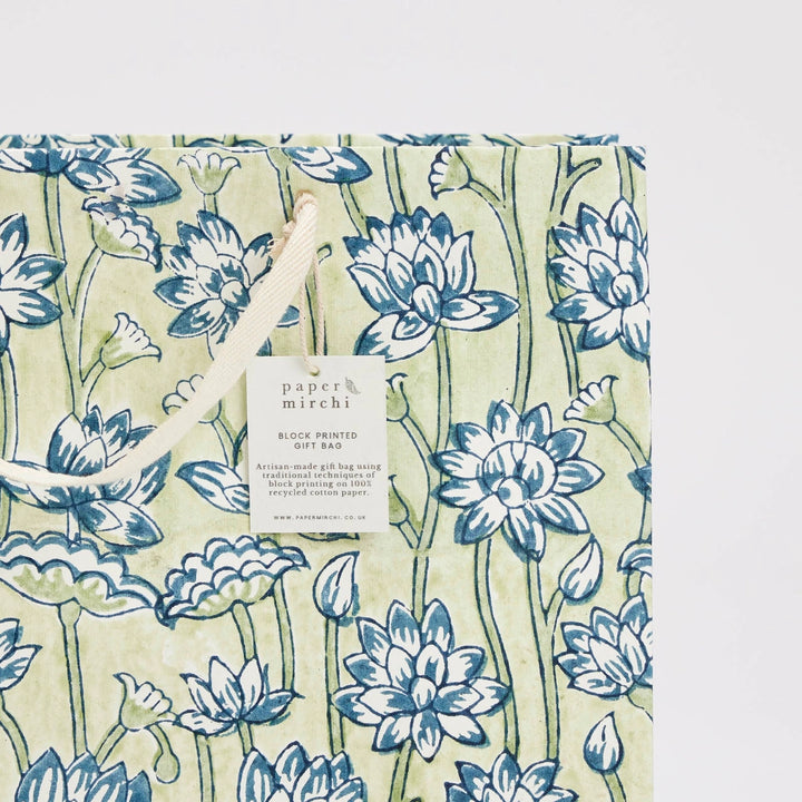 Hand Block Printed Gift Bags - Lotus Indigo