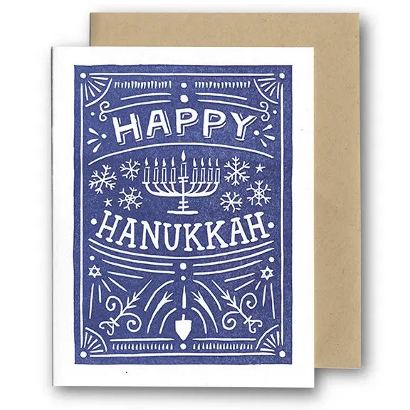 Happy Hanukkah Folk Letterpress Card
