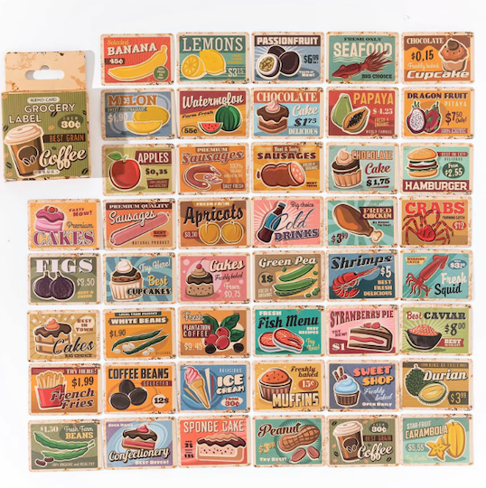 Retro Grocery Store Stickers (Pack of 45)