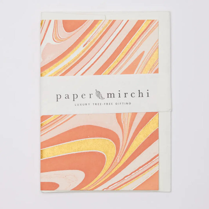 Hand Block Printed Greeting Card - Waves Coral