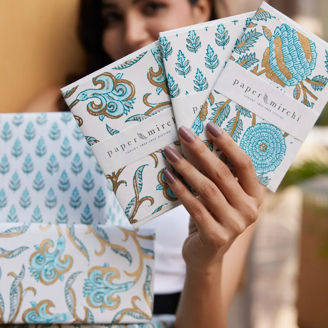 Hand Block Printed Greeting Card - Buti Turquoise