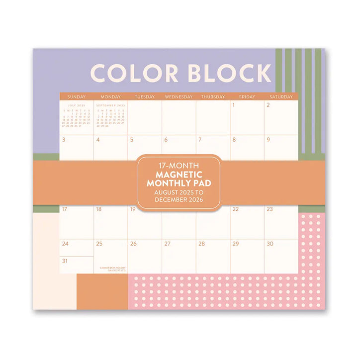 Color Block Magnetic Monthly Pad Calendar (Aug 2025 - Dec 2026)