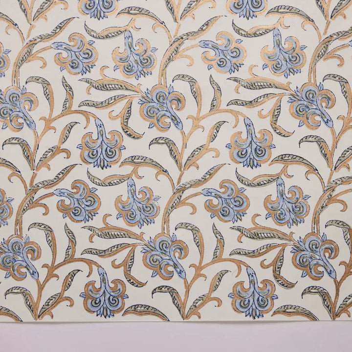 Hand Block Printed Gift Wrap Sheets - Iris Glitz Blue Stone (Roll)