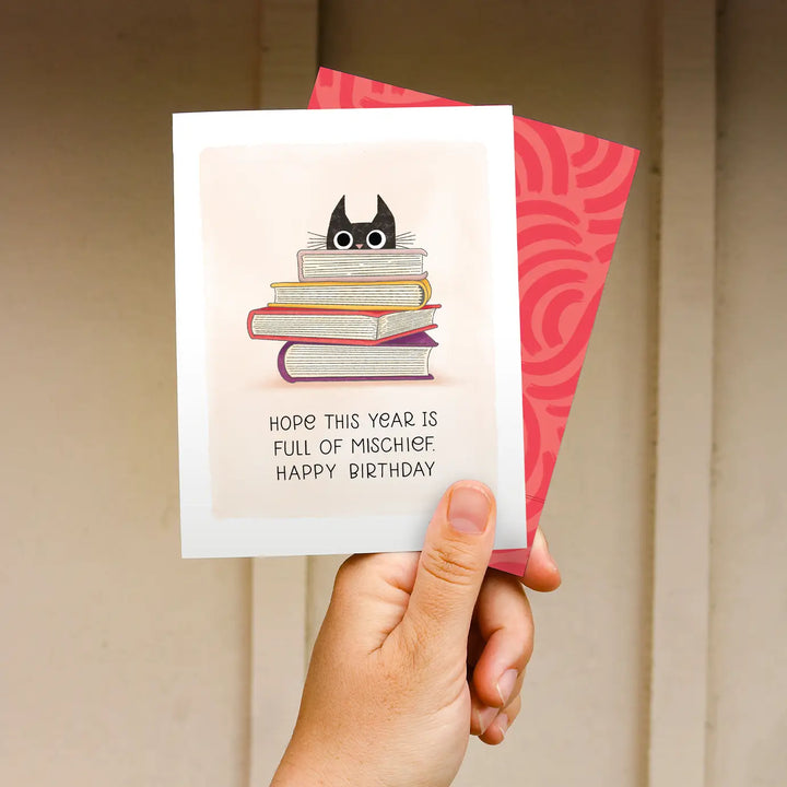 Cat Books Birthday Card