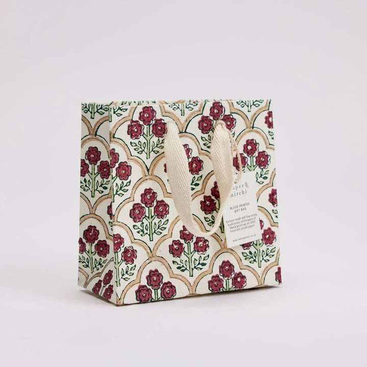Hand Block Printed Gift Bags - Trellis Cherry