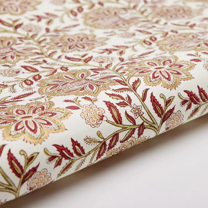Hand Block Printed Gift Wrap Sheets - Dahlia Glitz Scarlet (Roll)