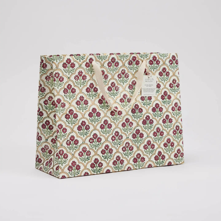 Hand Block Printed Gift Bags - Trellis Cherry